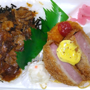 厚切りハムカツ＆肉盛り飯