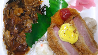 厚切りハムカツ＆肉盛り飯